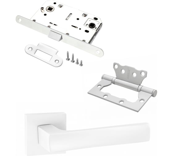 Изображение товара Комплект для межкомнатной двери PAULINIDOR ручки 527-03 + сантехническая защелка 96 PL + петли, 2 шт., белый 527-03 96PL 2S MSW