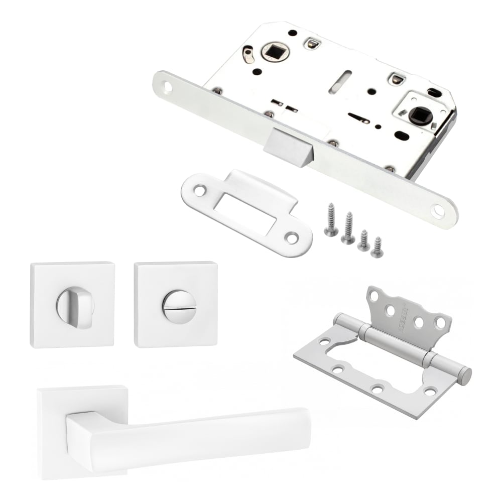 Изображение товара Комплект для межкомнатной двери PAULINIDOR 527-03 с ручками защелкой и петлями белый