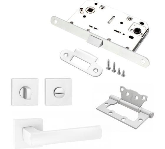 Изображение товара Комплект для межкомнатной двери PAULINIDOR ручки 527-03 + сантехническая защелка 96 PL + завертка AL 03 + петли, 2 шт., белый 527-03 96PL AL03 2S MSW