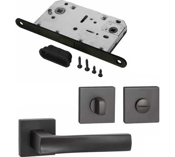 Изображение товара Комплект для межкомнатной двери PAULINIDOR ручки 527-03 + сантехническая магнитная защелка 5096 + завертка AL 03, черный 527-03 5096 AL03 BL