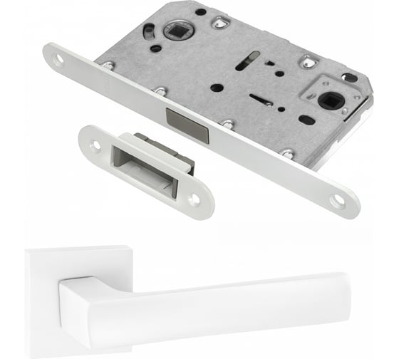 Изображение товара Комплект для межкомнатной двери PAULINIDOR ручки 527-03 + сантехническая магнитная защелка 5096, белый 527-03 5096 MSW