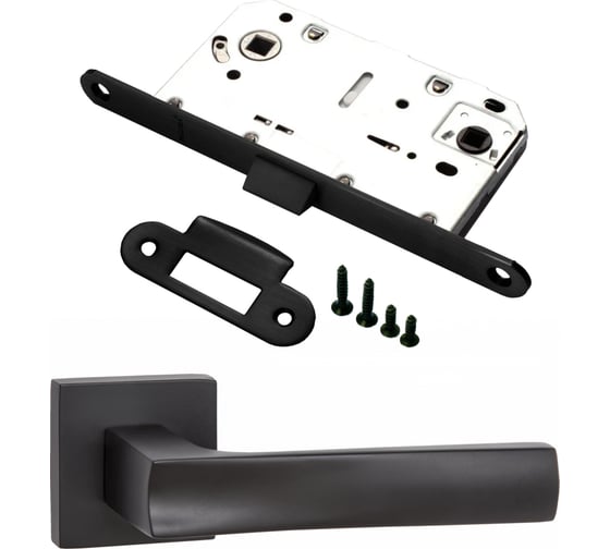 Изображение товара Комплект для межкомнатной двери PAULINIDOR ручки 527-03 + сантехническая защелка 96 PL, черный 527-03 96PL BL