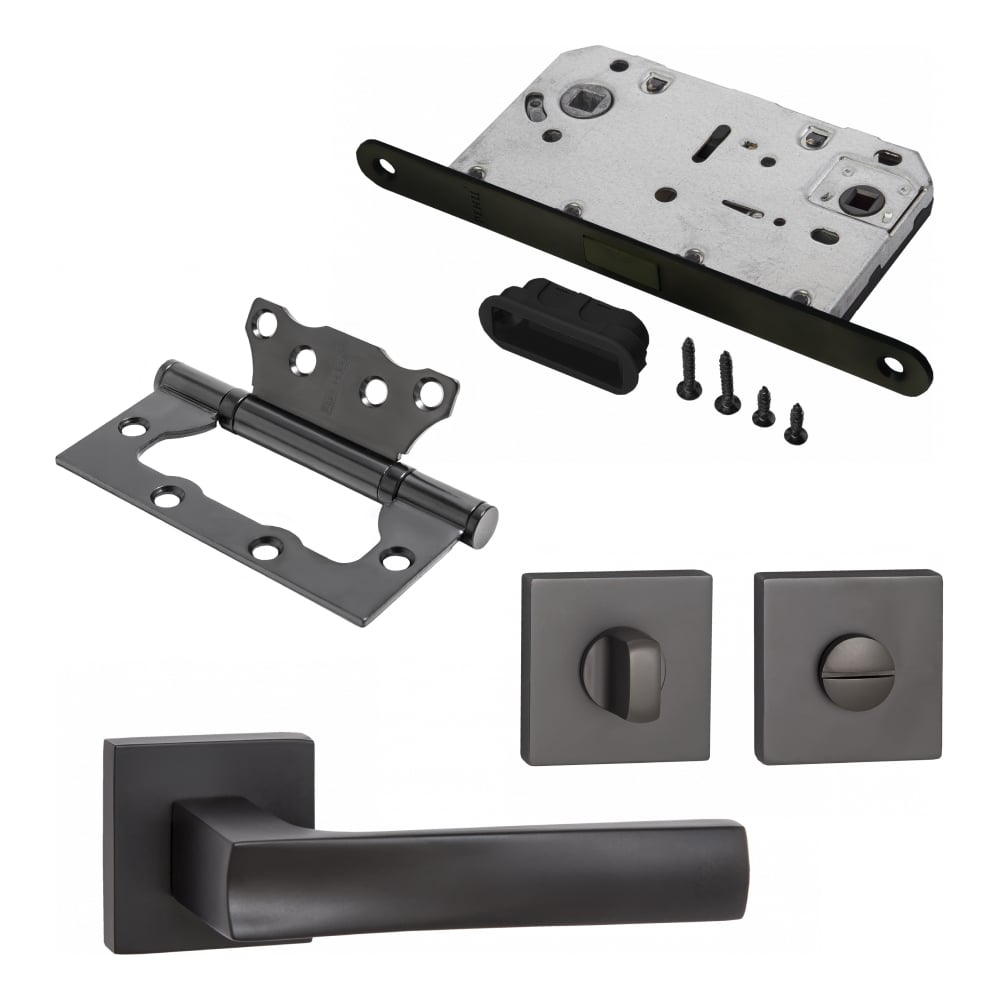 Изображение товара Комплект для межкомнатной двери PAULINIDOR ручки 527-03 и защелка 5096 черный