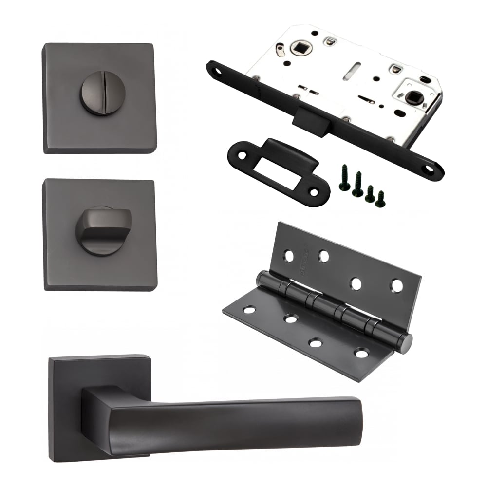 Изображение товара Комплект для межкомнатной двери PAULINIDOR 527-03 ручки защелка в черном цвете