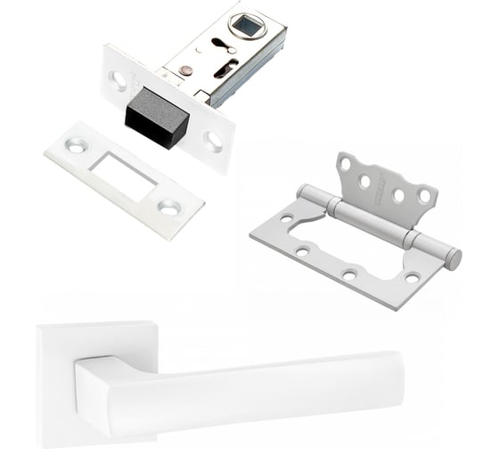 Изображение товара Комплект для межкомнатной двери PAULINIDOR ручки 527-03 + защелка магнитная 5-50 + петли, 2 шт., белый 527-03 5-50 2S MSW