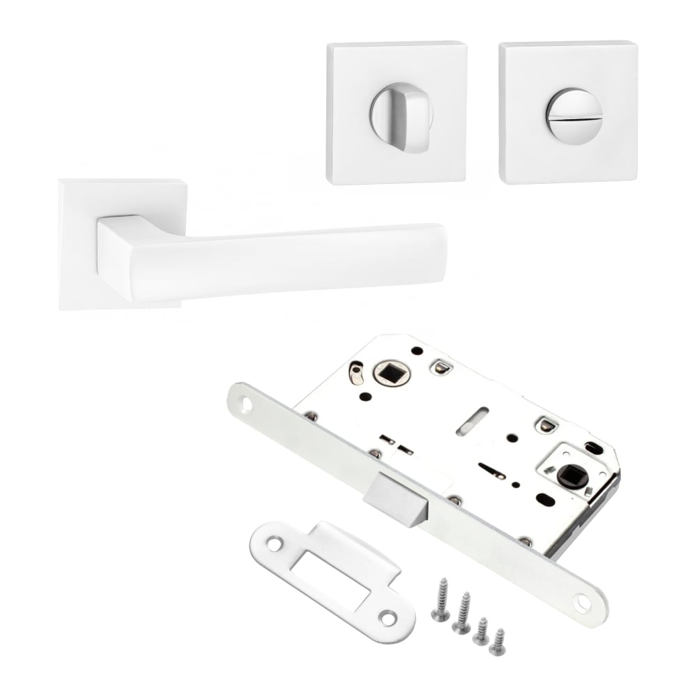 Изображение товара Комплект дверных ручек и защелок PAULINIDOR 527-03 белый 96 мм