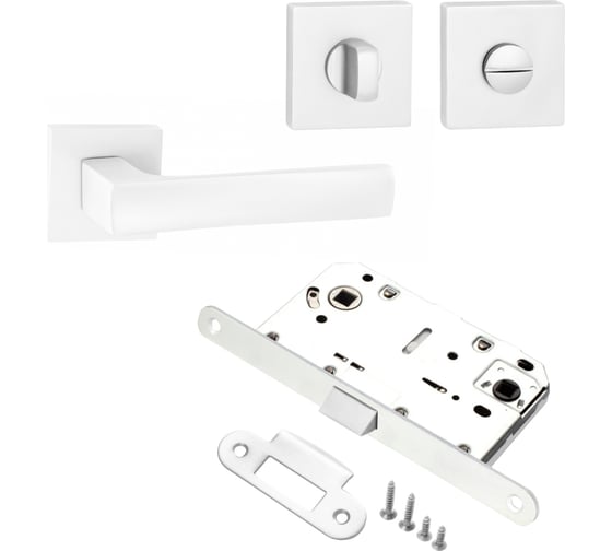 Изображение товара Комплект для межкомнатной двери PAULINIDOR ручки 527-03 + сантехническая защелка 96 PL + завертка AL 03, белый 527-03 96PL AL03 MSW