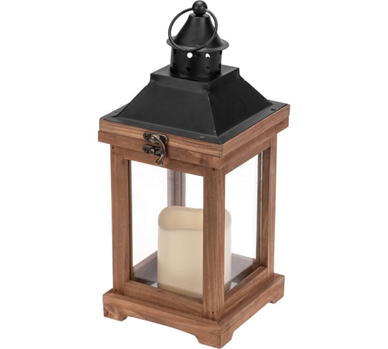 Изображение товара Декоративный фонарь Neon-Night со свечкой, корпус из дерева, размер 14x14x35 cм, цвет теплый белый 513-075