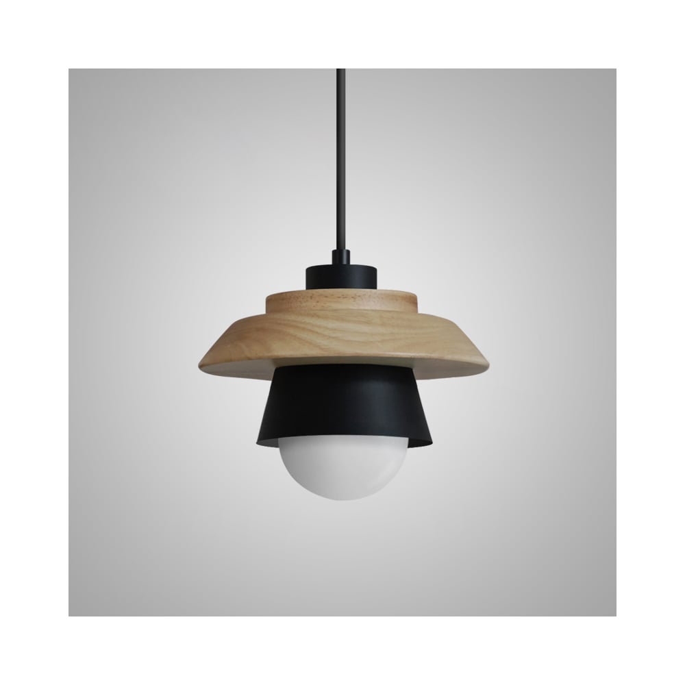 Изображение товара Подвесной светильник IMPERIUMLOFT ECO с деревянным арматурой и одним плафоном черный