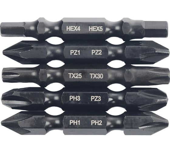 Изображение товара Набор бит для шуруповерта RAGE By VIRA магнитные двухсторонние 5 шт S2 PH1 x PH2 PZ1 x PZ2 PH3хPZ3 Tx25 x Tx30 Hex4 x Hex5 50 мм 554176