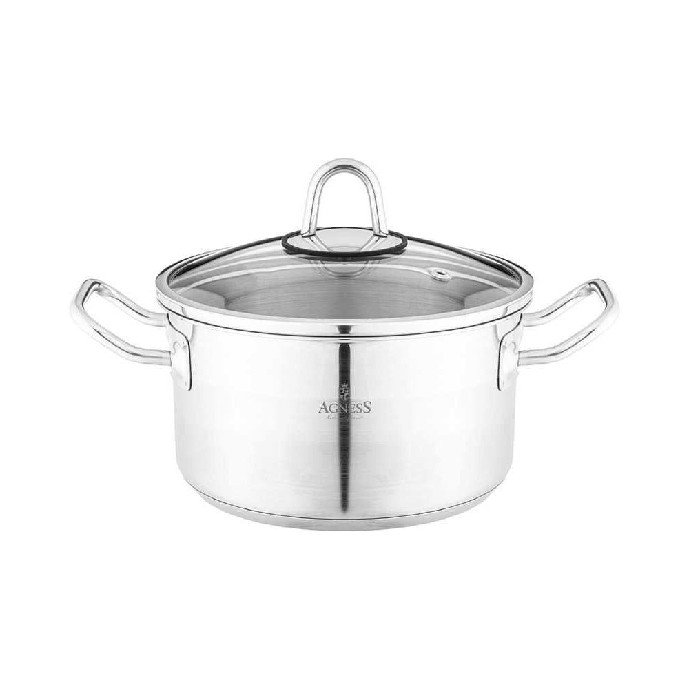 Изображение товара Кастрюля Agness 18 см 2.3 л нержавеющая сталь с крышкой для индукционных и газовых плит