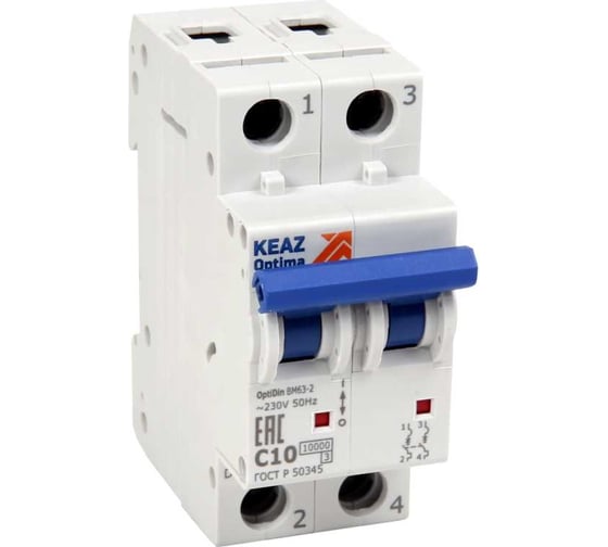 Изображение товара Автоматический модульный выключатель КЭАЗ 2п C 2А 10кА OptiDin BM63-2C2-10-УХЛ3 262585