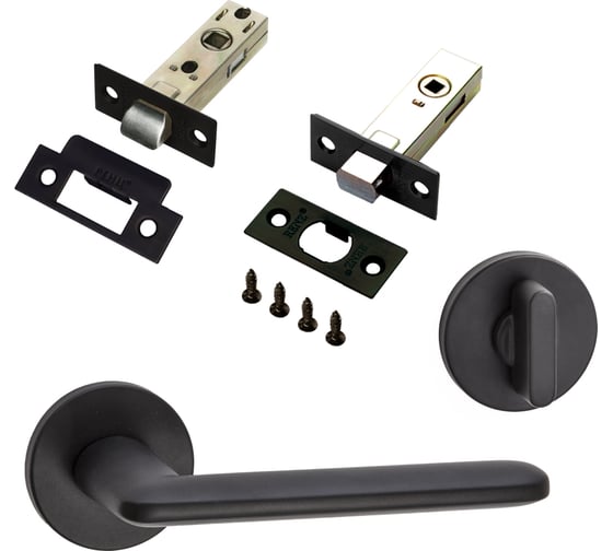 Изображение товара Комплект для межкомнатной двери PAULINIDOR ручки 546-06 slim, защелка 5-45PL, завертка AL 06 slim, задвижка BK45, черный 546-06slim5-45AL06BK45BL