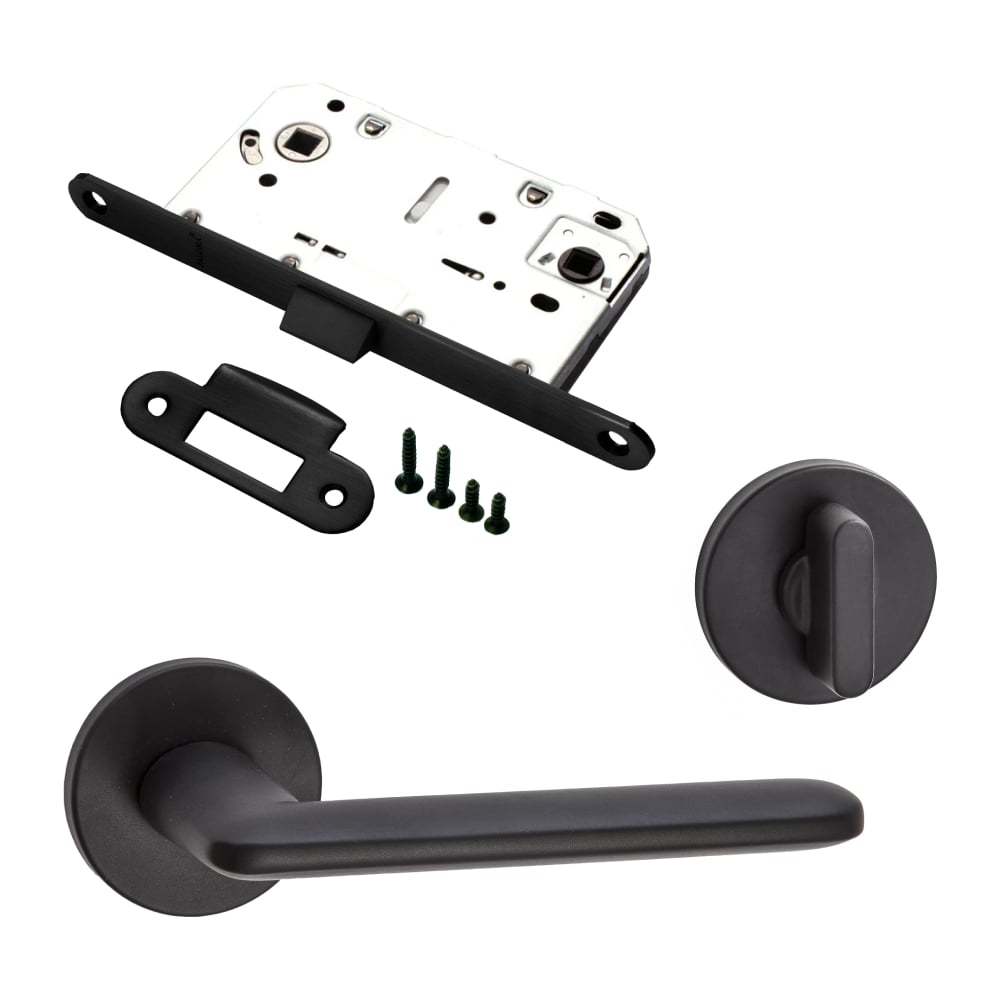 Изображение товара Комплект ручек и защелки для межкомнатной двери PAULINIDOR 546-06 slim черный