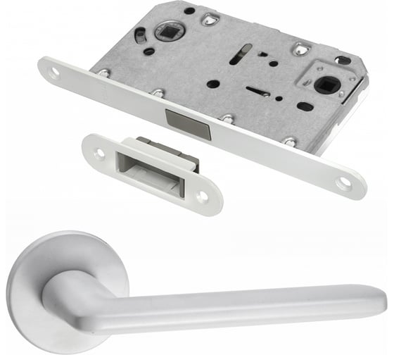 Изображение товара Комплект для межкомнатной двери PAULINIDOR ручки 546-06 slim, сантехническая магнитная защелка 5096, белый 546-06slim5096MSW