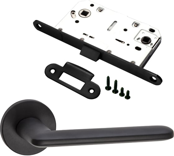 Изображение товара Комплект для межкомнатной двери PAULINIDOR ручки 546-06 slim, сантехническая защелка 96PL, черный 546-06slim96PLBL