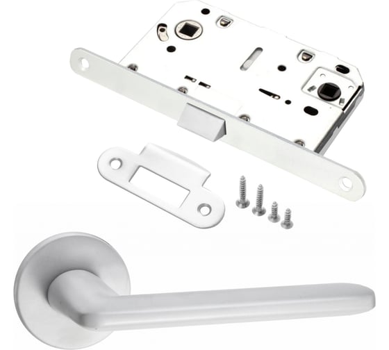 Изображение товара Комплект для межкомнатной двери PAULINIDOR ручки 546-06 slim, сантехническая защелка 96PL, белый 546-06slim96PLMSW