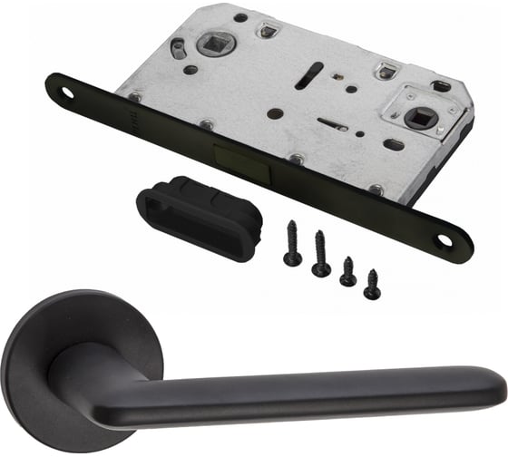 Изображение товара Комплект для межкомнатной двери PAULINIDOR ручки 546-06 slim, сантехническая магнитная защелка 5096, черный 546-06slim5096BL