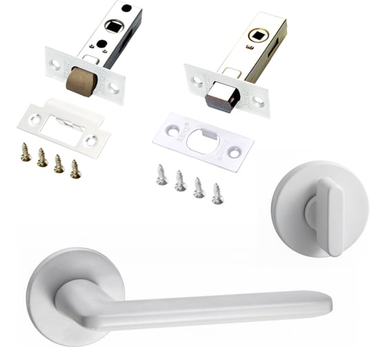 Изображение товара Комплект для межкомнатной двери PAULINIDOR ручки 546-06 slim, защелка 5-45PL, завертка AL 06 slim, задвижка BK45, белый 546-06slim5-45AL06BK45MSW