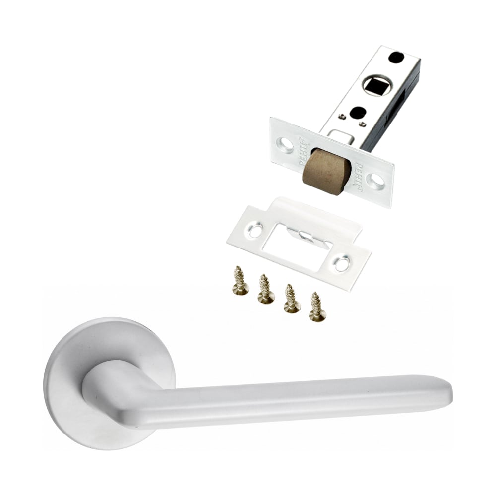 Изображение товара Комплект для межкомнатной двери PAULINIDOR ручки 546-06 slim белый защелка 5-45 pl