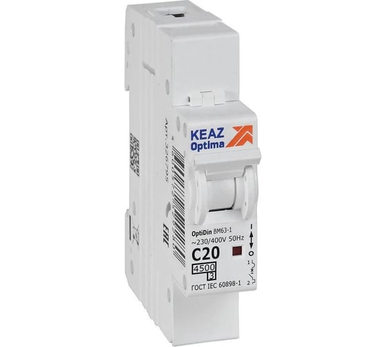 Изображение товара Модульный автоматический выключатель КЭАЗ OptiDin BM63-1C20-4.5-УХЛ3 326795