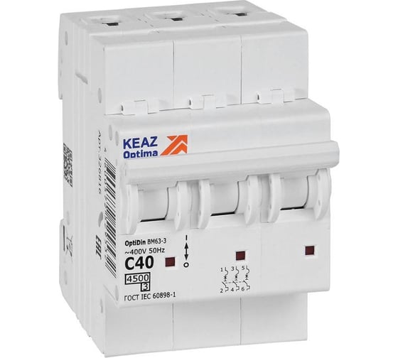 Изображение товара Автоматический модульный выключатель КЭАЗ OptiDin BM63-3C40-4.5-УХЛ3 326816