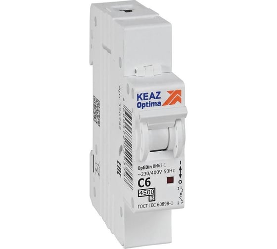 Изображение товара Автоматический модульный выключатель КЭАЗ OptiDin BM63-1C6-4.5-УХЛ3 326792
