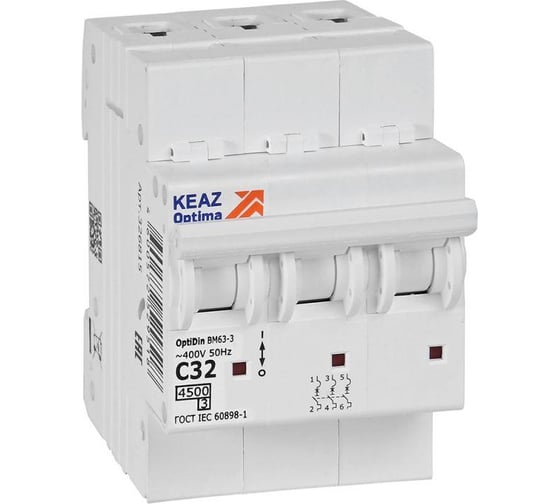 Изображение товара Автоматический модульный выключатель КЭАЗ OptiDin BM63-3C32-4.5-УХЛ3 326815