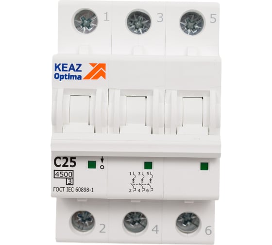Изображение товара Автоматический модульный выключатель КЭАЗ OptiDin BM63-3C25-4.5-УХЛ3 326814