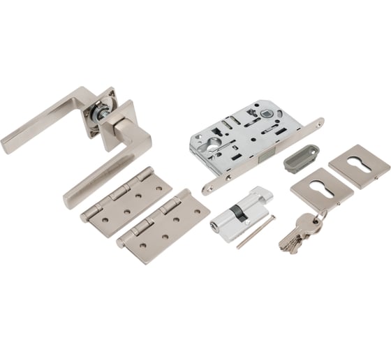 Изображение товара Офисный комплект для двери PAULINIDOR ручки 541-03 slim, замок под цилиндр 5085, ключевина AL 03, цил, врезные петли 2 шт., никель матовый 541-03slim5085AL03ЦИЛ4SSN