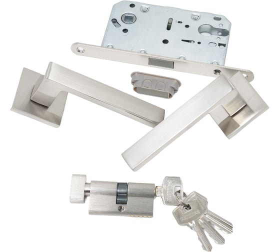 Изображение товара Офисный комплект для двери PAULINIDOR ручки 541-03 slim, замок магнитный под цилиндр 5085, ключевина AL 03, цилиндр (25-10-25), никель матовыйов 541-03slim5085AL03ЦИЛSN
