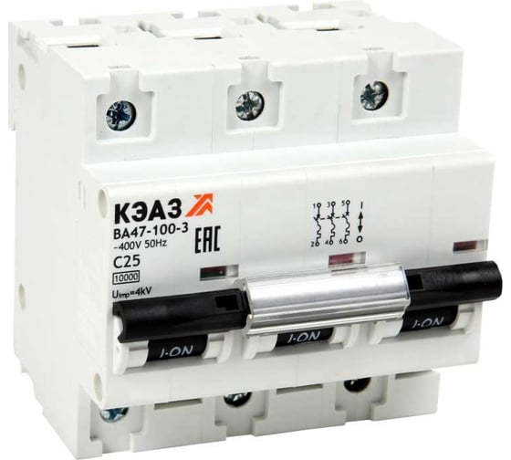 Изображение товара Автоматический модульный выключатель КЭАЗ ВА47-100-3C80-УХЛ3 (10кА) 318145