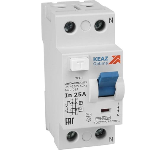 Изображение товара Выключатель дифференциального тока (УЗО) КЭАЗ 2п 25А 30мА OptiDin DМ63-2225 AC УХЛ4 254166