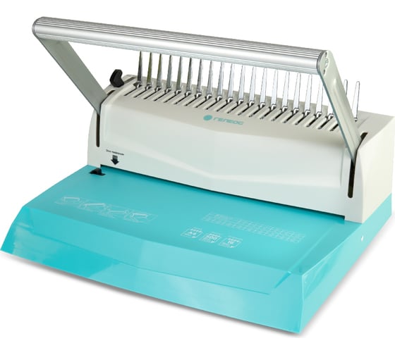 Изображение товара Брошюратор/переплетчик ГЕЛЕОС БП-16 на пластиковую пружину, формат А4, пробивает до 16 листов, переплетает (сшивает) до 500 листов, диаметр пружины до 51 мм, бирюзовый БП16пбб