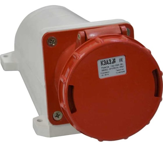 Изображение товара Розетка КЭАЗ 135 63А 6h 380AC 3P+PE+N IP67 для монтажа на поверхность 241221