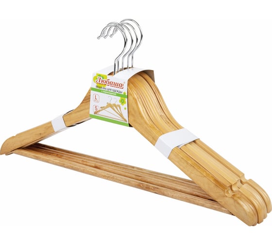 Изображение товара Деревянные вешалки-плечики ЛЮБАША Эконом размер 48-50, комплект 5 шт, перекладина, цвет сосна 604895
