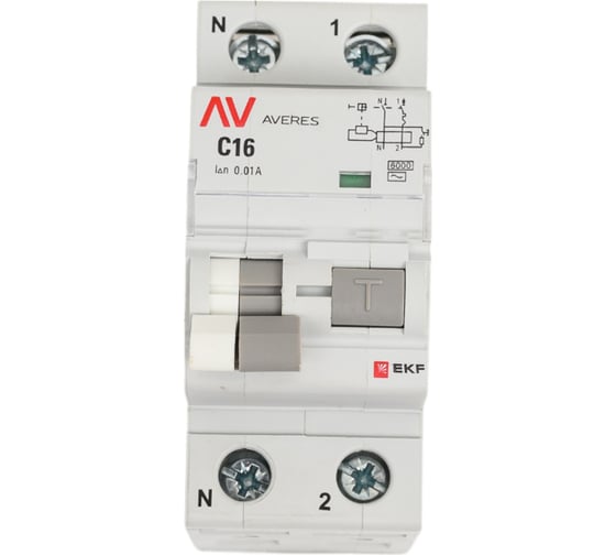 Изображение товара Автоматический выключатель дифференциального тока EKF DVA-6 1P+N, 16А (C), 10мА (AC), 6кА, AVERES rcbo6-1pn-16C-10-ac-av