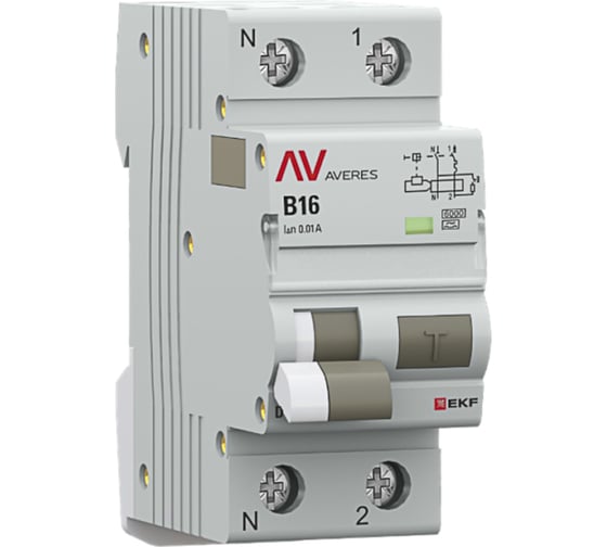Изображение товара Автоматический выключатель дифференциального тока EKF DVA-6 1P+N, 16А (B), 10мА (A), 6кА, AVERES rcbo6-1pn-16B-10-a-av