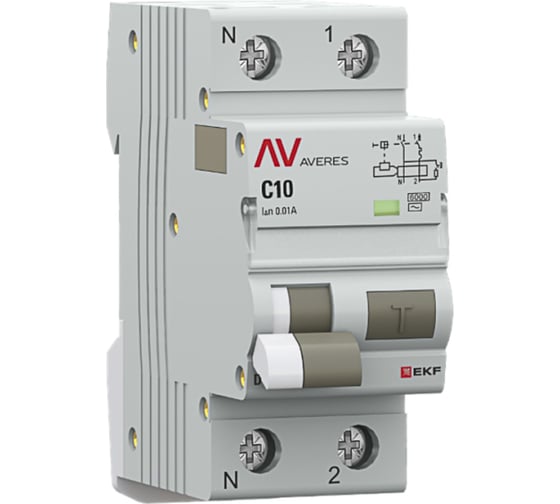 Изображение товара Автоматический выключатель дифференциального тока EKF DVA-6 1P+N, 10А (C), 10мА (AC), 6кА, AVERES rcbo6-1pn-10C-10-ac-av