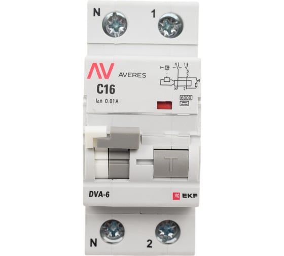 Изображение товара Автоматический выключатель дифференциального тока EKF DVA-6 1P+N, 16А (C), 10мА (A), 6кА, AVERES rcbo6-1pn-16C-10-a-av
