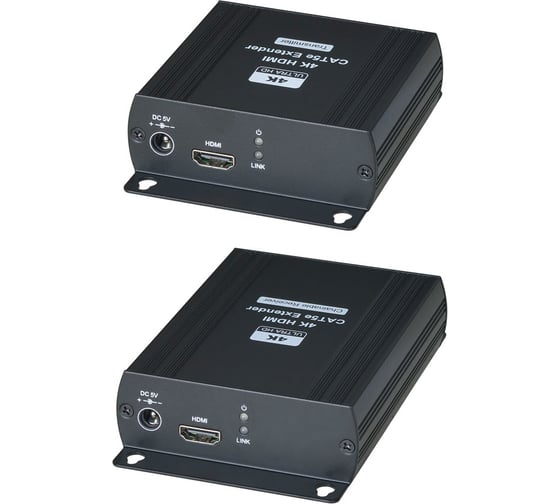 Изображение товара Комплект (передатчик + приёмник) для передачи HDMI сигнала SC&T HE03L-4K по одному кабелю витой пары на расстояние до 140 м (CAT6) с возможностью каскадного подключения дополнительных приемников sct1248