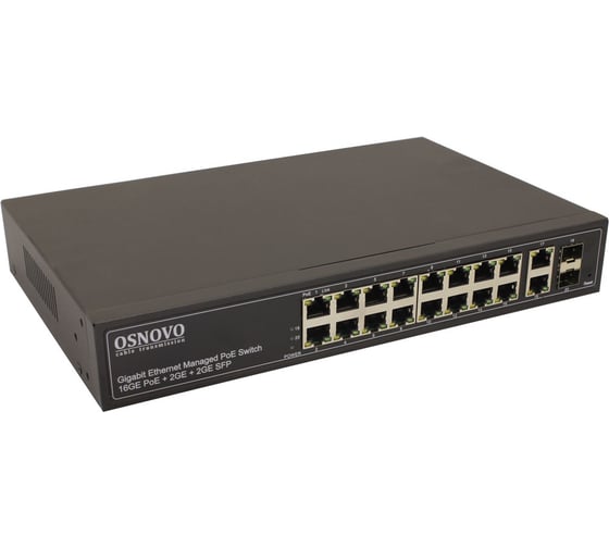 Изображение товара Управляемый коммутатор OSNOVO SW-8182/L(300W) L2 PoE Gigabit Ethernet на 16 RJ45 PoE + 2 x RJ45 + 2 GE SFP портов sct1271