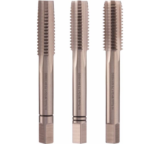 Изображение товара Набор метчиков из 3-х шт. H-Tools М12 шаг 1.75мм DIN352 HSS-G 230120HT
