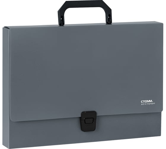 Изображение товара Папка-портфель СТАММ 1 отделение, А4, 600 мкм, на замке, пластик, серый ММ-30698