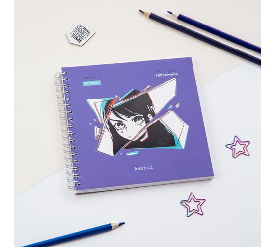 Изображение товара Скетчбук MESHU 60 листов, 150х150 мм, Kawaii, на гребне, выборочный лак, soft-touch MS_44869