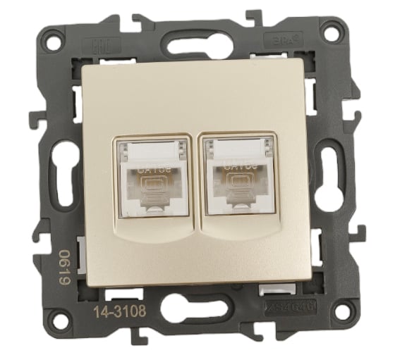 Изображение товара Розетка ЭРА 14310804 2хRJ45, IP20, шампань Б0034311