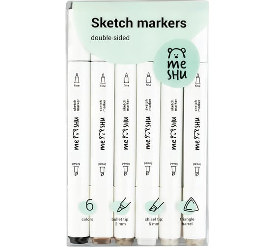 Изображение товара Набор двусторонних маркеров для скетчинга MESHU 6 цветов, теплые серые цвета MS_38248