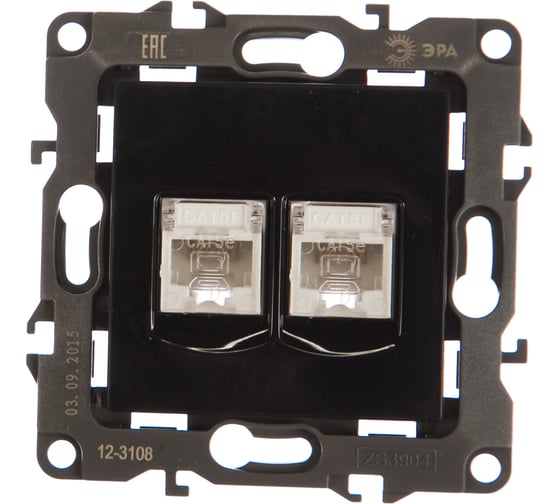 Изображение товара Информационная двойная розетка ЭРА 12310806 2XRJ45, IP20, 2, черный Б0014734