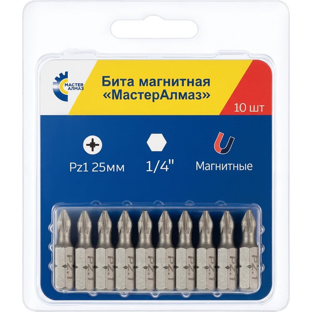 Изображение товара Бита Pozidriv MasterAlmaz PZ1 25 мм (10 шт) для шуруповёртов 1/4"