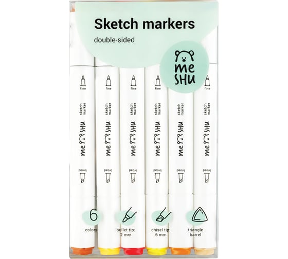 Изображение товара Набор двусторонних маркеров для скетчинга MESHU 6 цветов, осенние цвета MS_38251